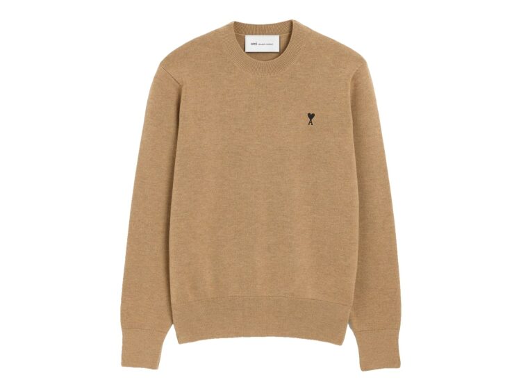 Ami Paris Ami De Coeur Crewneck Wool Sweater Camel Chine/Black