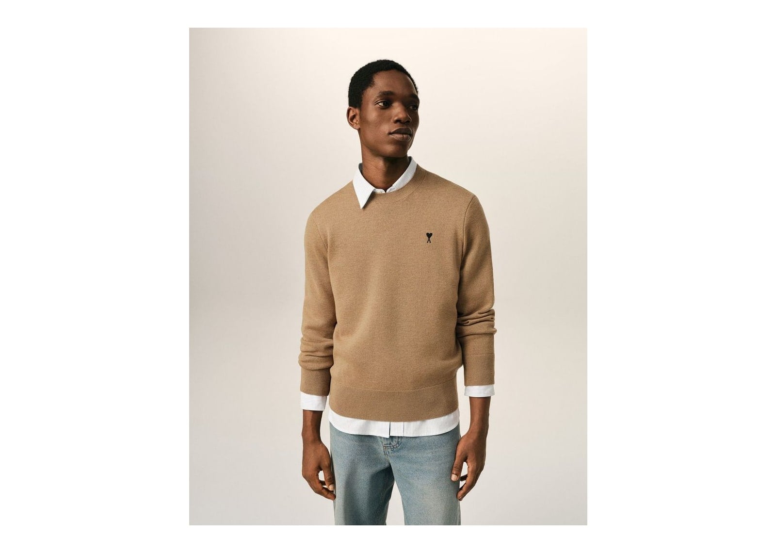 Ami Paris Ami De Coeur Crewneck Wool Sweater Camel Chine/Black - görsel 2