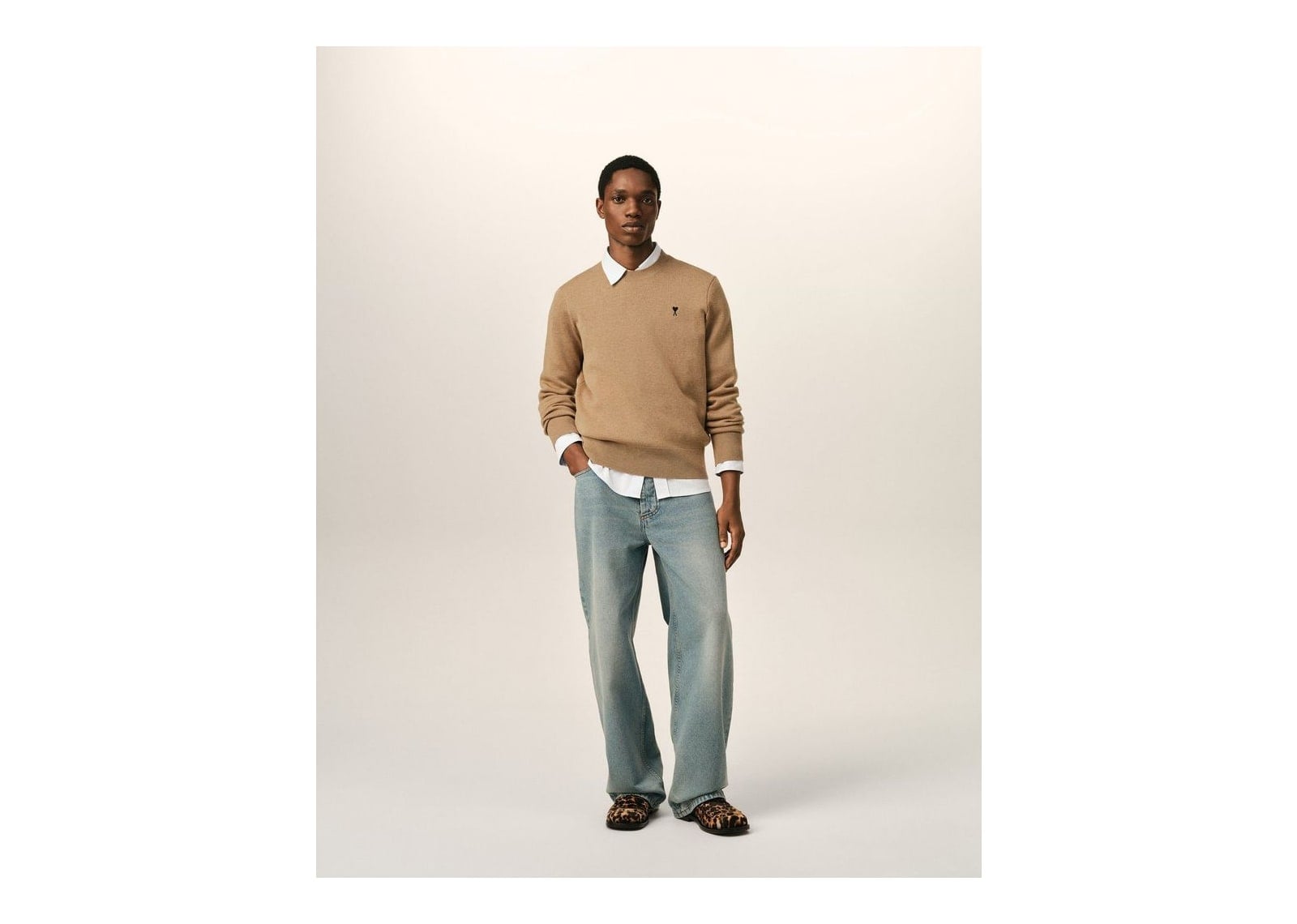 Ami Paris Ami De Coeur Crewneck Wool Sweater Camel Chine/Black - görsel 3