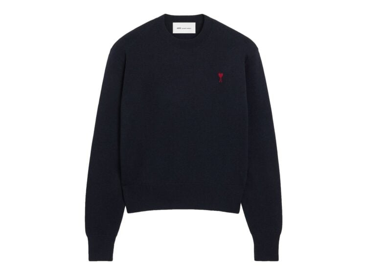 Ami Paris Ami De Coeur Crewneck Wool Sweater Navy/Red