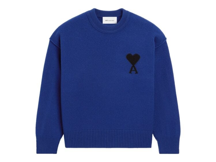 Ami Paris Ami De Coeur Crewneck Wool Sweater Royal Blue/Black