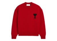 Ami Paris Ami De Coeur Crewneck Wool Sweater Ruby Red/Black