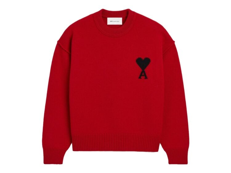 Ami Paris Ami De Coeur Crewneck Wool Sweater Ruby Red/Black
