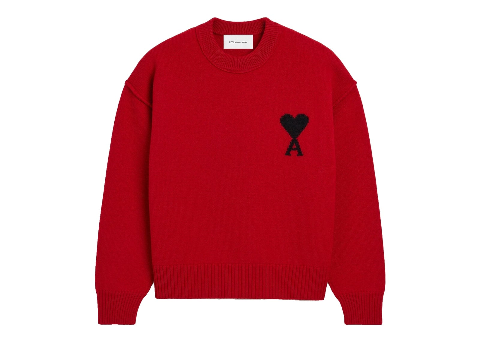 Ami Paris Ami De Coeur Crewneck Wool Sweater Ruby Red/Black
