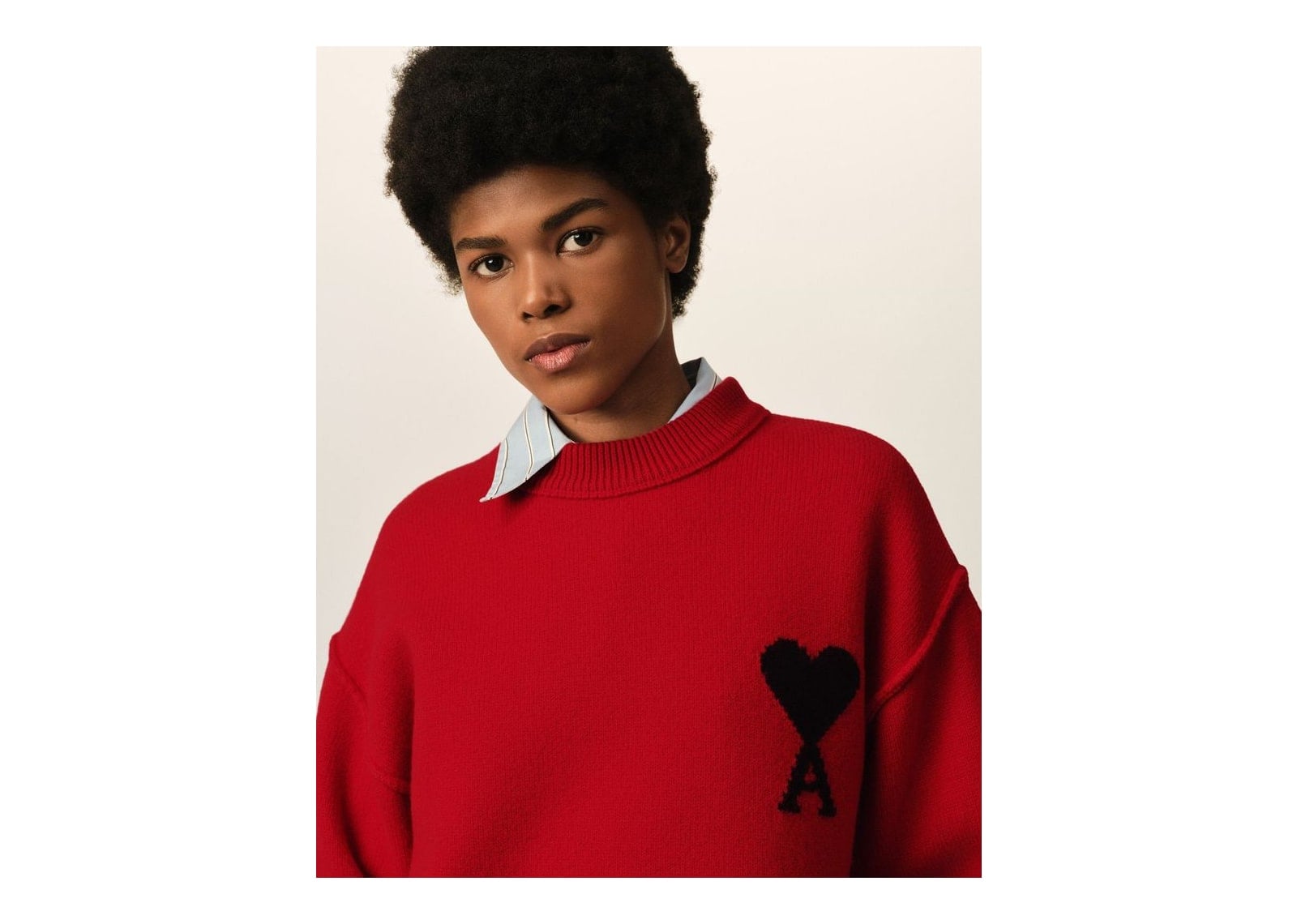 Ami Paris Ami De Coeur Crewneck Wool Sweater Ruby Red/Black - görsel 10