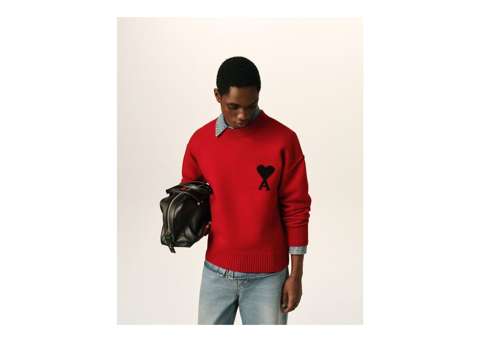 Ami Paris Ami De Coeur Crewneck Wool Sweater Ruby Red/Black - görsel 2