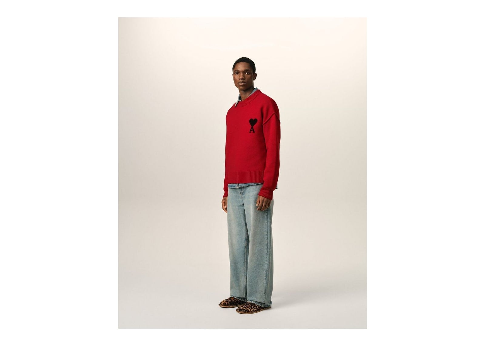 Ami Paris Ami De Coeur Crewneck Wool Sweater Ruby Red/Black - görsel 6