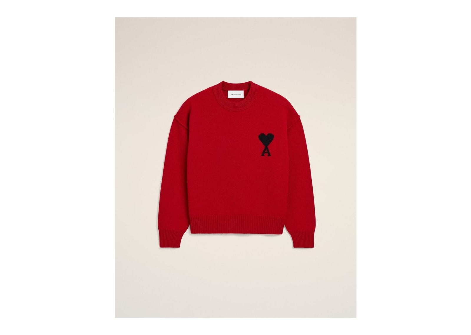 Ami Paris Ami De Coeur Crewneck Wool Sweater Ruby Red/Black - görsel 7