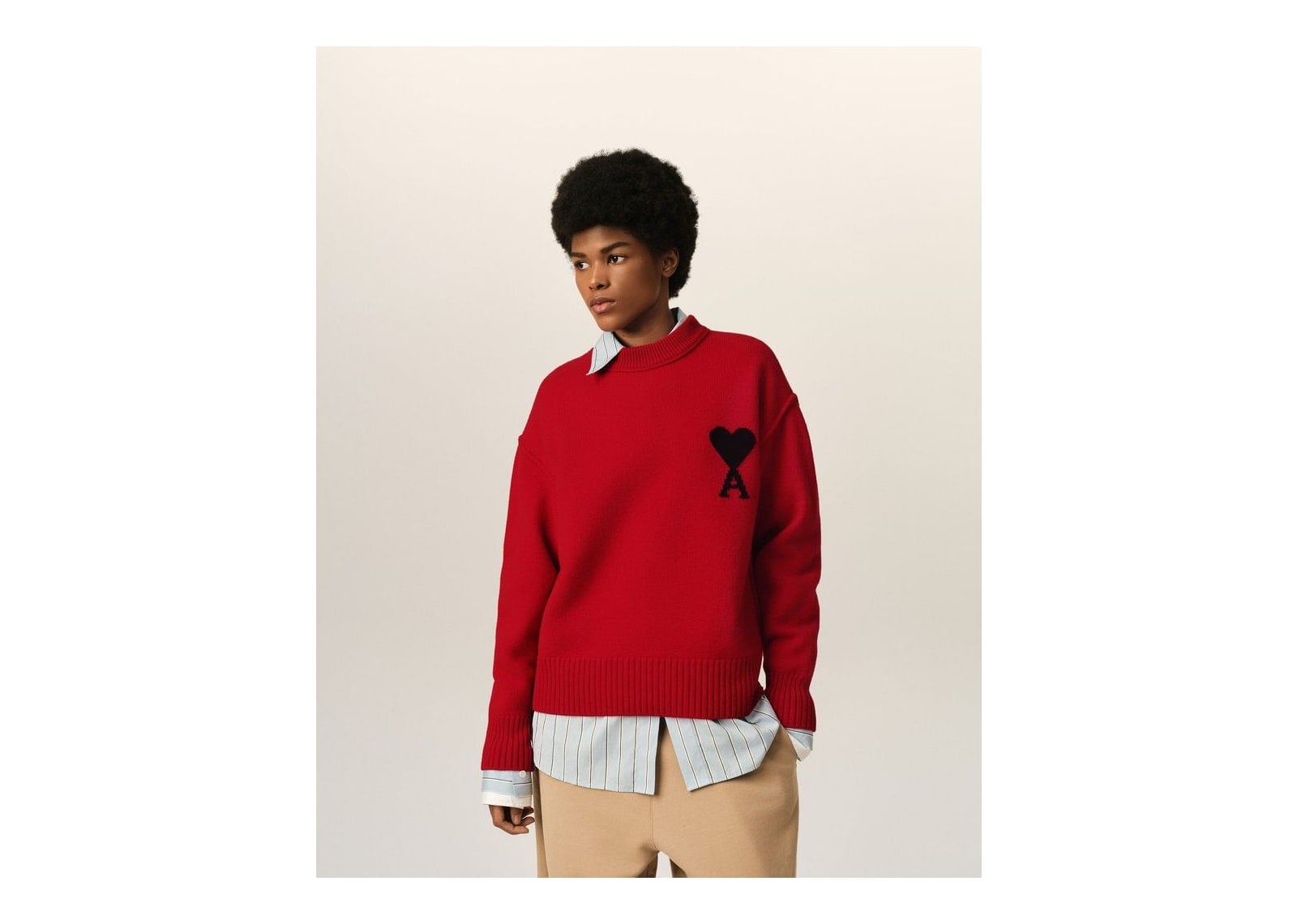 Ami Paris Ami De Coeur Crewneck Wool Sweater Ruby Red/Black - görsel 8