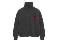 Ami Paris Ami De Coeur Funnel Neck Wool Sweater Heather Grey/Red