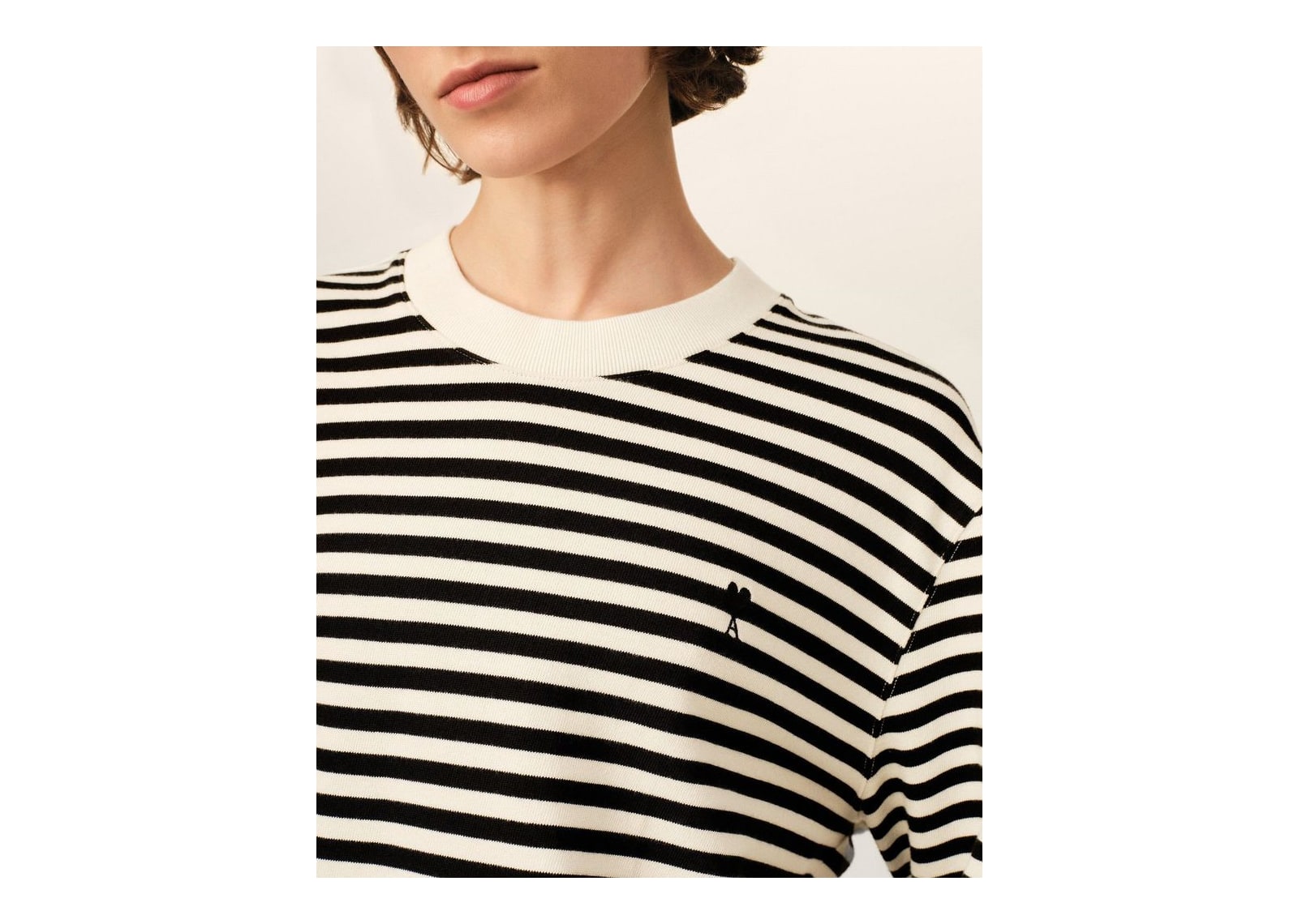 Ami Paris Ami De Coeur Mariniere Cotton T-Shirt Black/Ivory - görsel 10