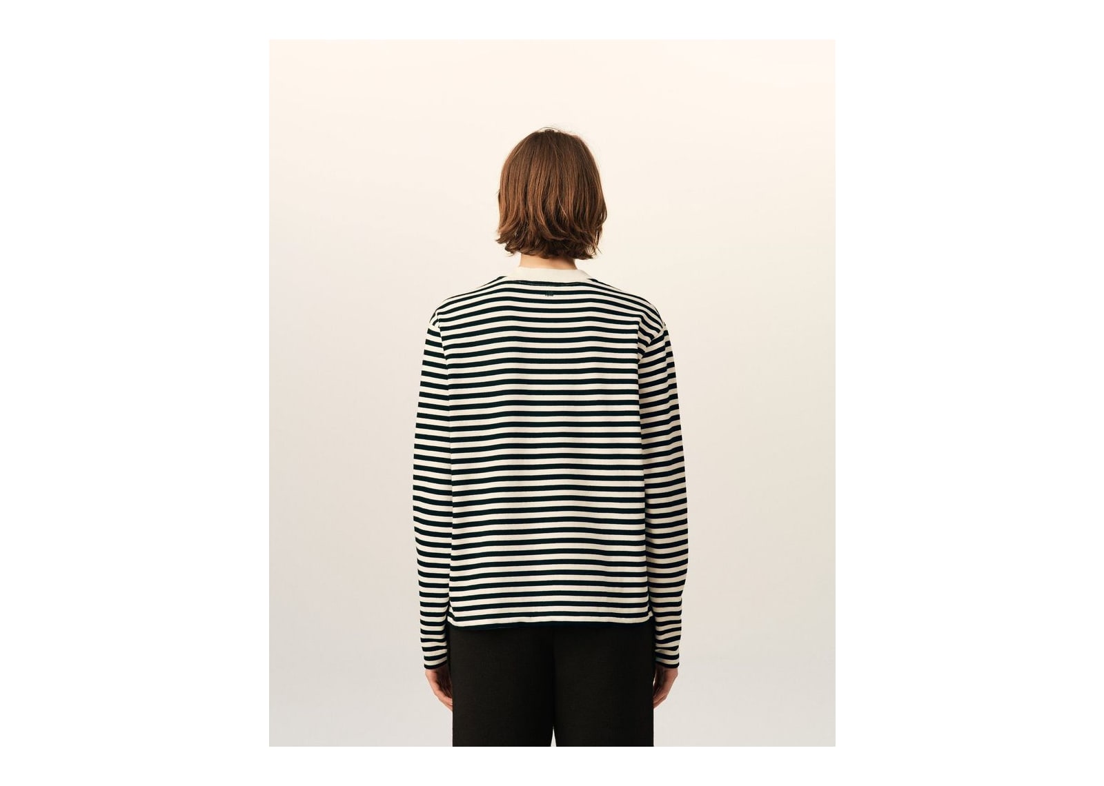 Ami Paris Ami De Coeur Mariniere Cotton T-Shirt Black/Ivory - görsel 11