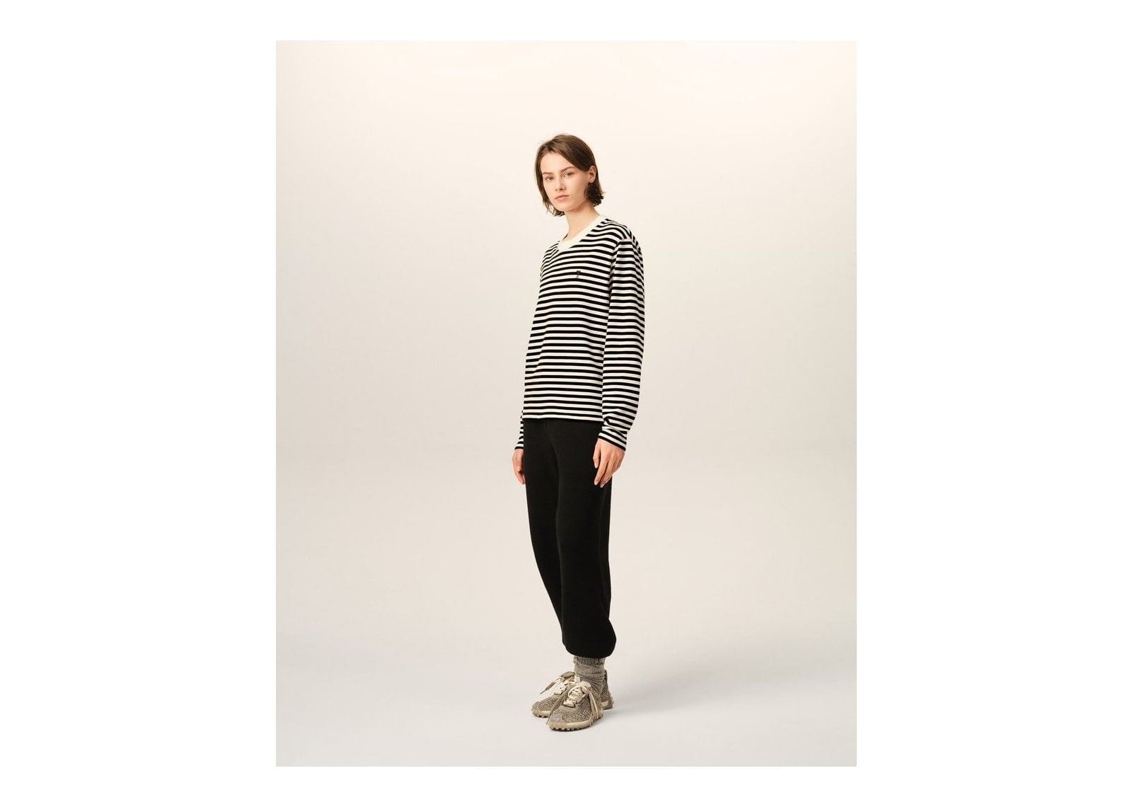 Ami Paris Ami De Coeur Mariniere Cotton T-Shirt Black/Ivory - görsel 12