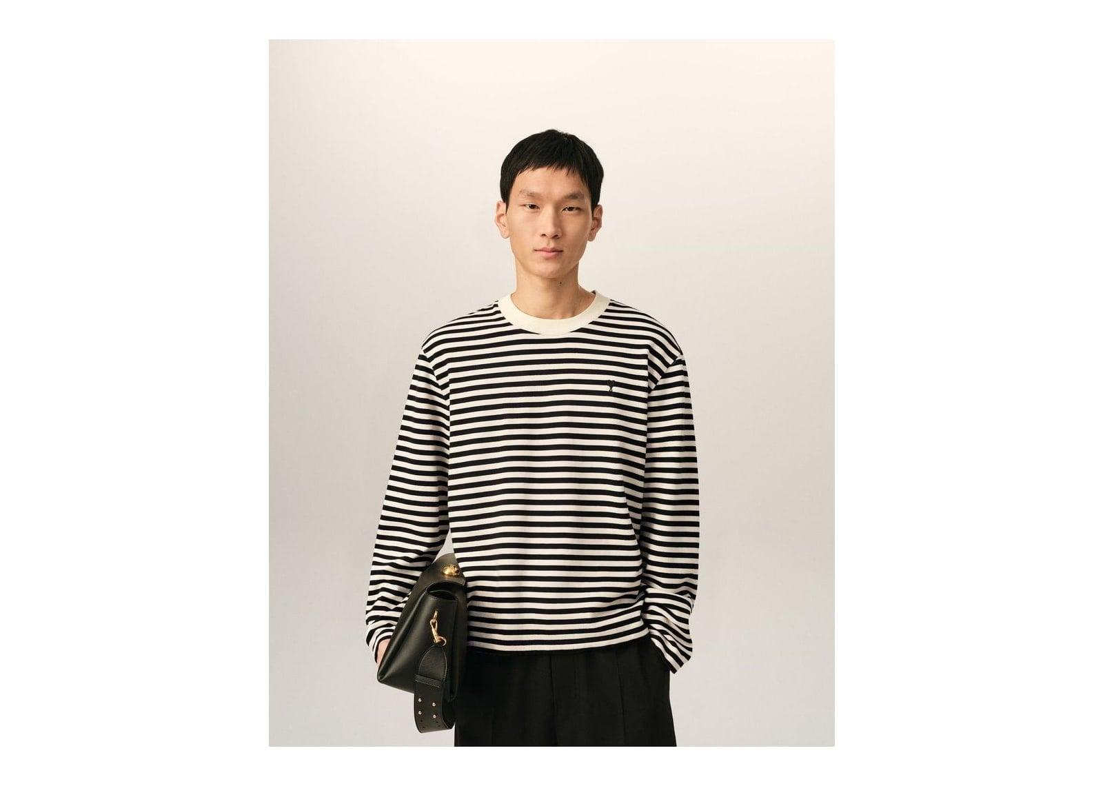 Ami Paris Ami De Coeur Mariniere Cotton T-Shirt Black/Ivory - görsel 2