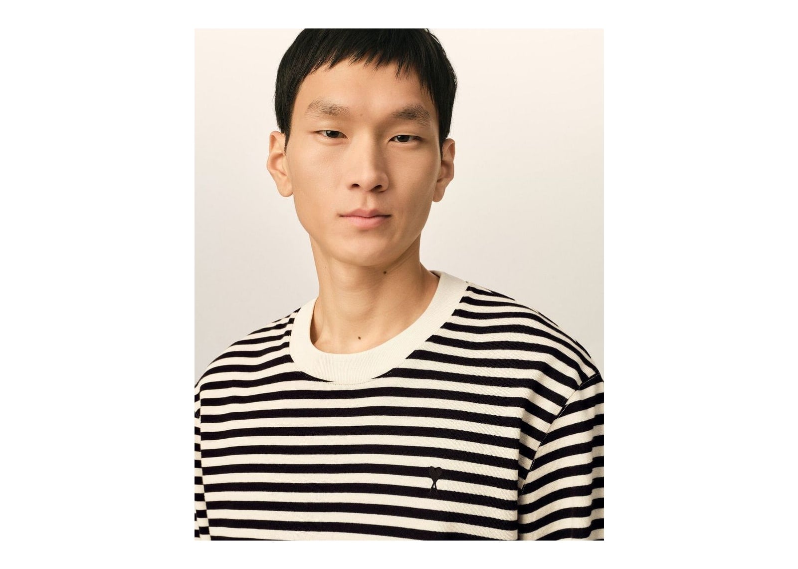 Ami Paris Ami De Coeur Mariniere Cotton T-Shirt Black/Ivory - görsel 4