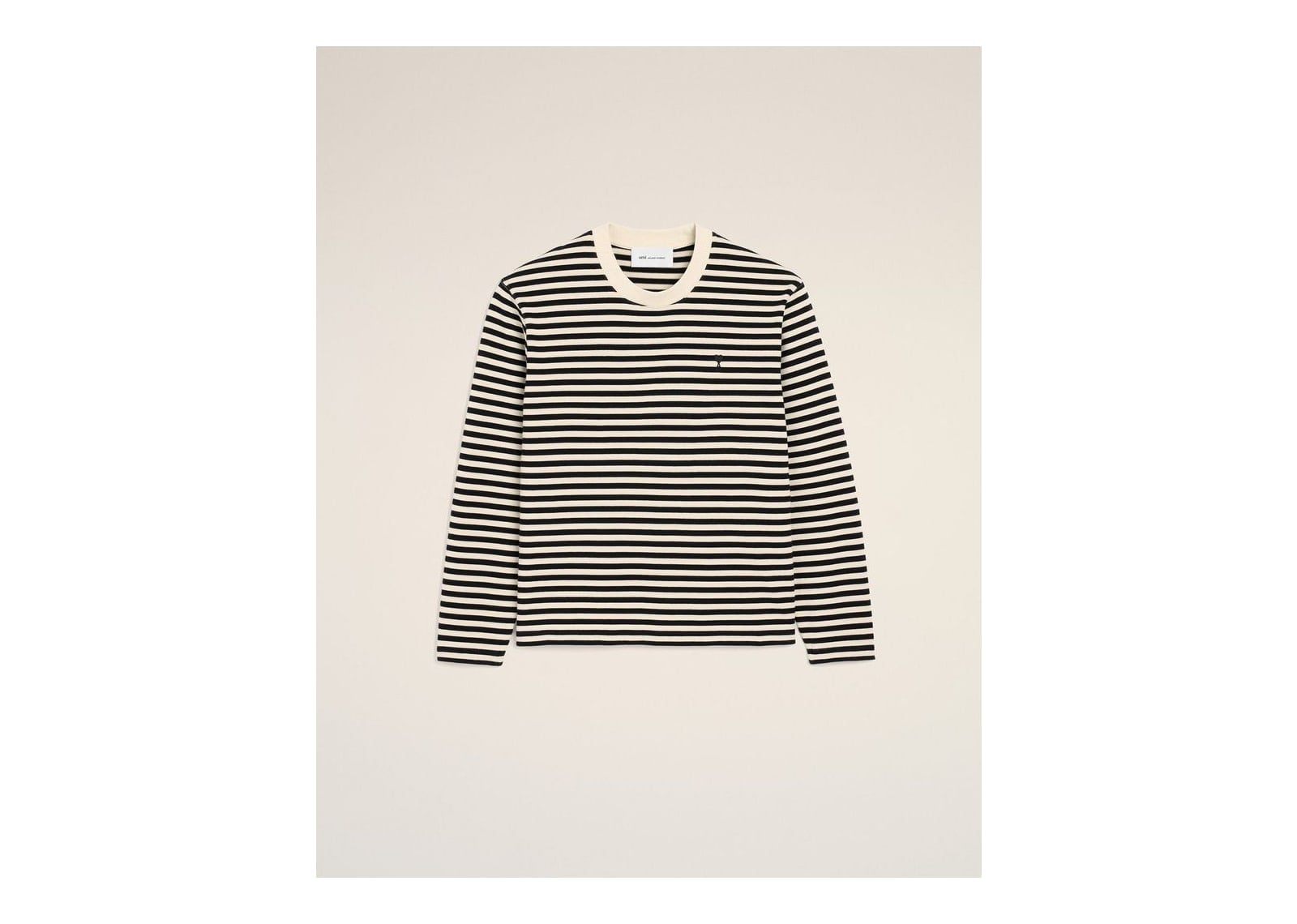 Ami Paris Ami De Coeur Mariniere Cotton T-Shirt Black/Ivory - görsel 7