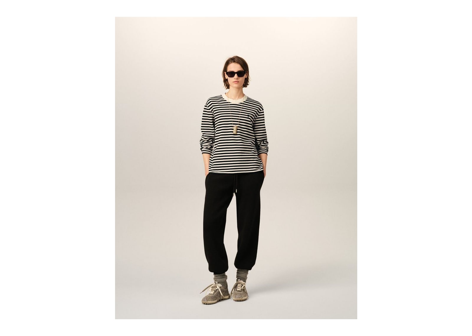 Ami Paris Ami De Coeur Mariniere Cotton T-Shirt Black/Ivory - görsel 9