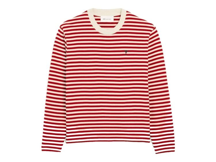 Ami Paris Ami De Coeur Mariniere Cotton T-Shirt Ruby Red/Ivory