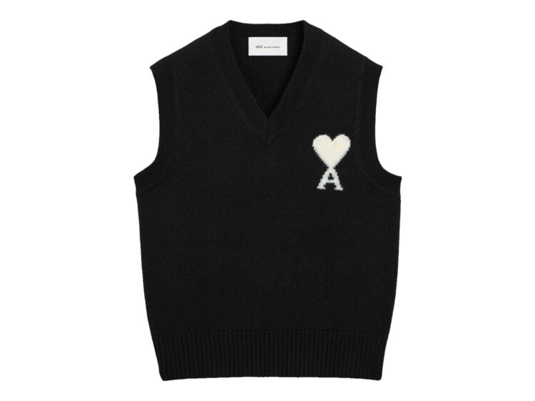 Ami Paris Ami De Coeur Sleeveless Wool Sweater Black/Off White