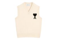 Ami Paris Ami De Coeur Sleeveless Wool Sweater Off White/Black