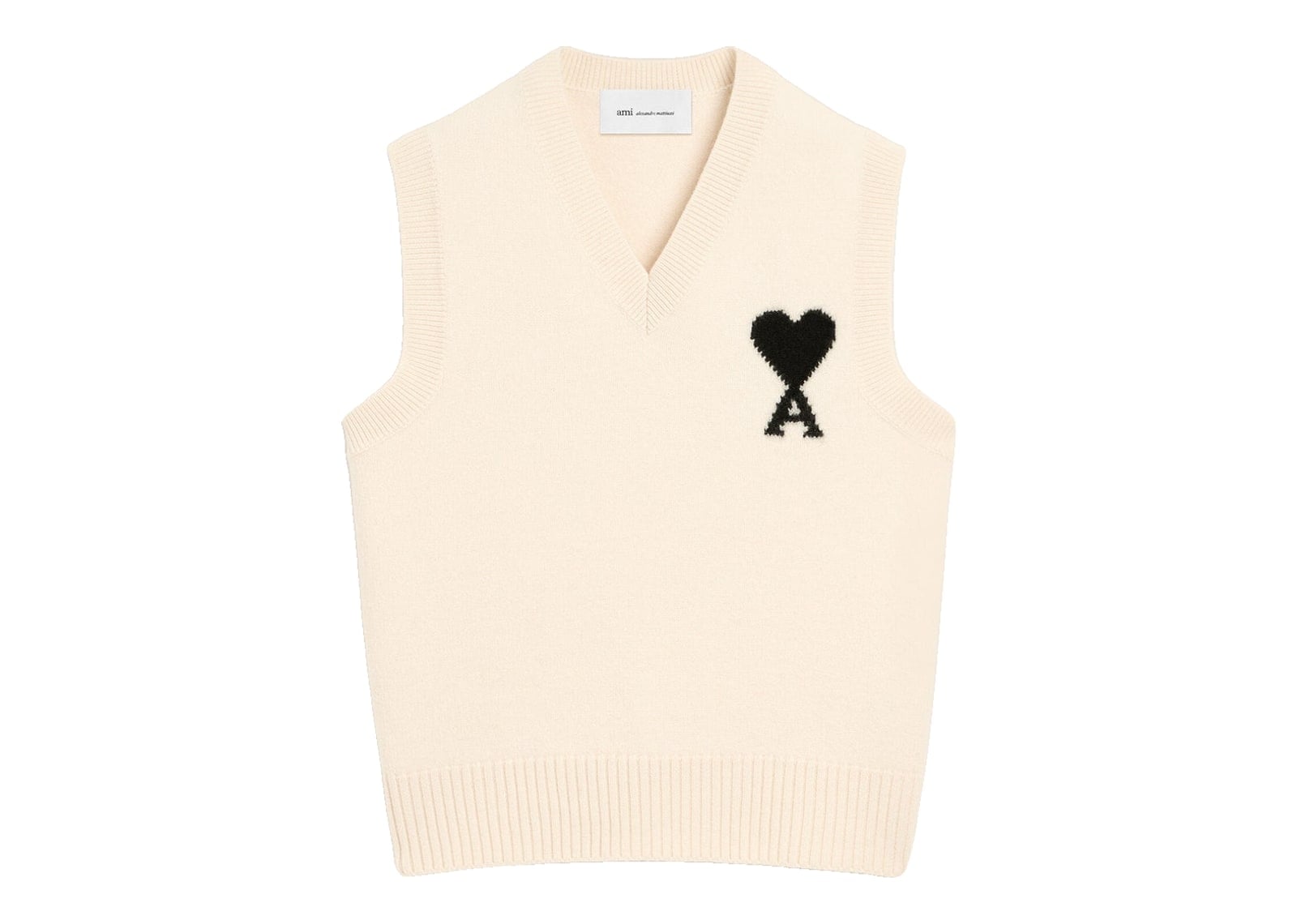 Ami Paris Ami De Coeur Sleeveless Wool Sweater Off White/Black