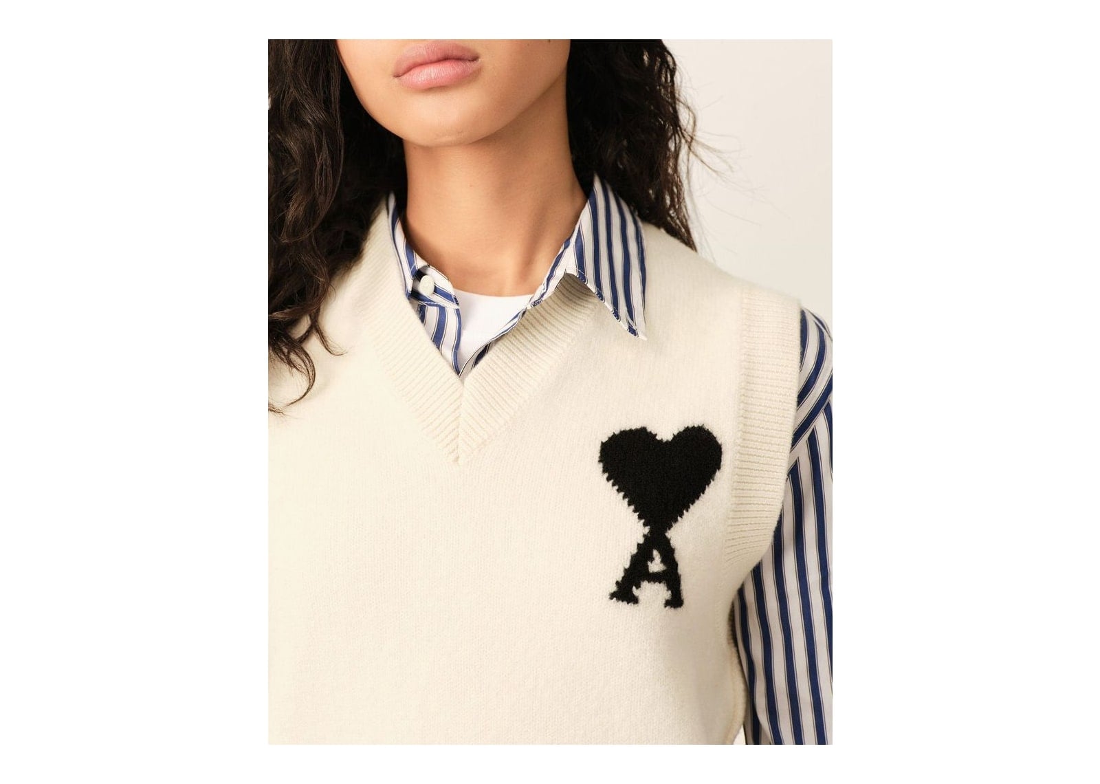 Ami Paris Ami De Coeur Sleeveless Wool Sweater Off White/Black - görsel 10