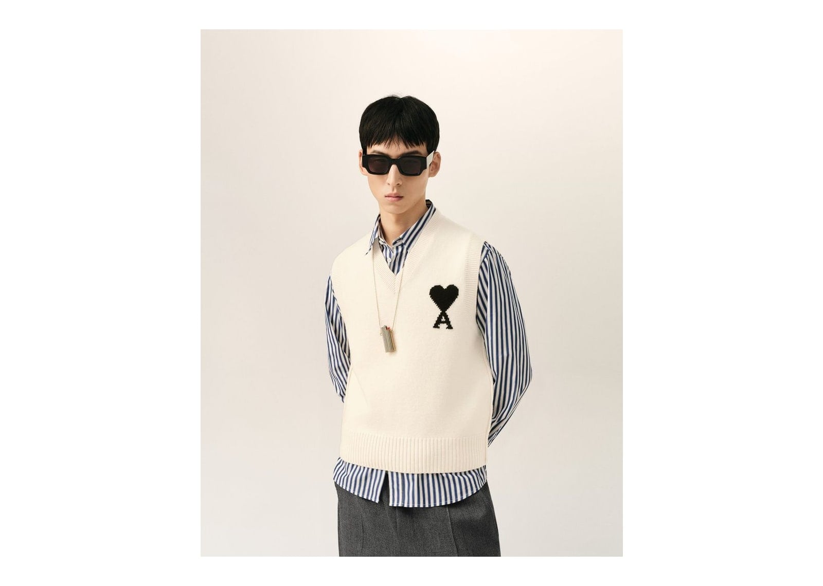 Ami Paris Ami De Coeur Sleeveless Wool Sweater Off White/Black - görsel 2