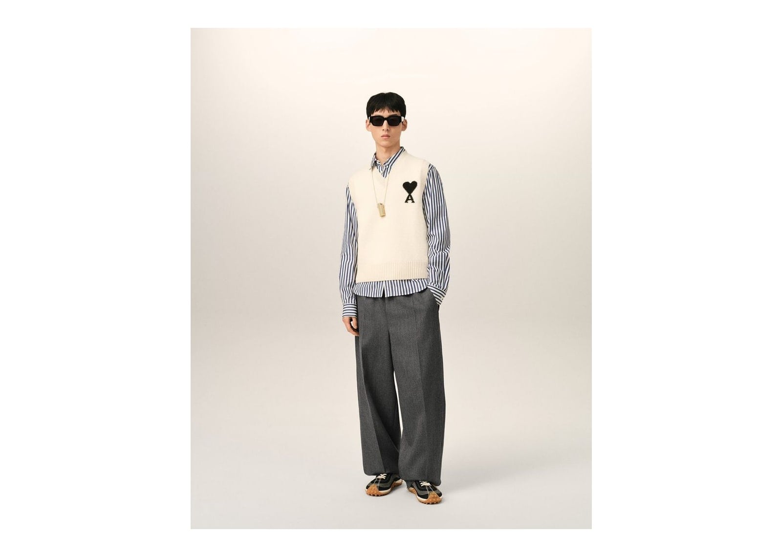 Ami Paris Ami De Coeur Sleeveless Wool Sweater Off White/Black - görsel 3