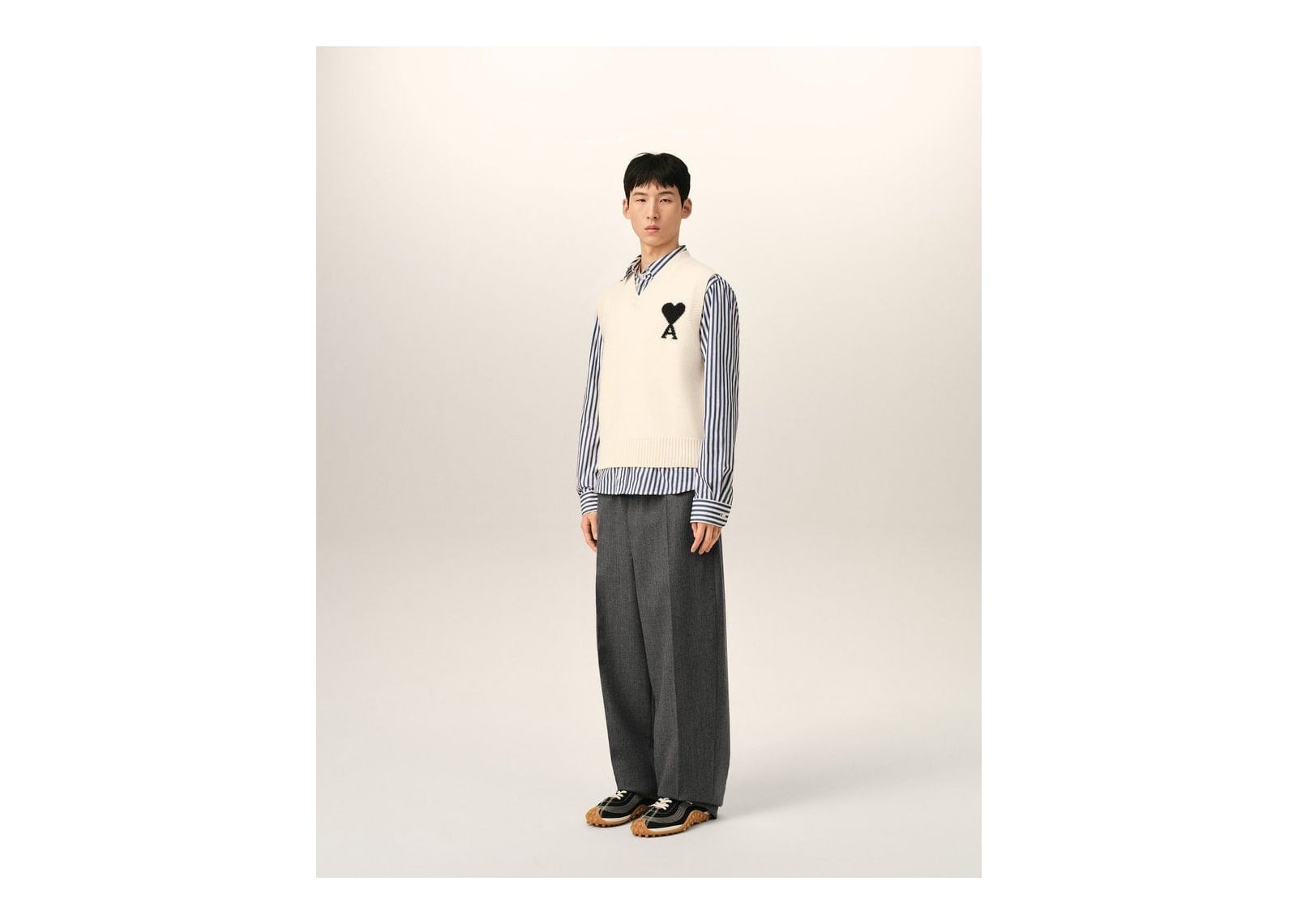 Ami Paris Ami De Coeur Sleeveless Wool Sweater Off White/Black - görsel 6