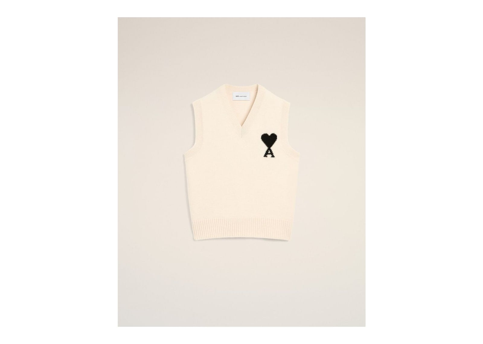 Ami Paris Ami De Coeur Sleeveless Wool Sweater Off White/Black - görsel 7