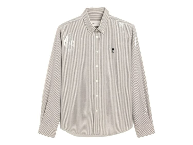 Ami Paris Ami De Coeur Striped Cotton Shirt Black/Natural White
