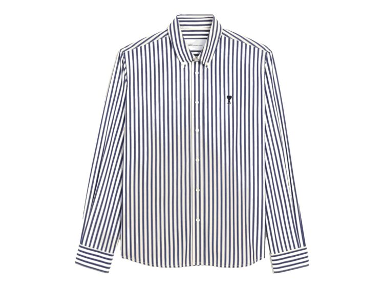 Ami Paris Ami De Coeur Striped Cotton Shirt Royal Blue/White