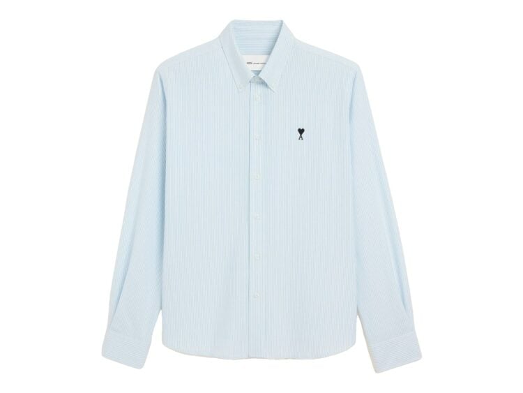 Ami Paris Ami De Coeur Striped Cotton Shirt Sky Blue/Natural White
