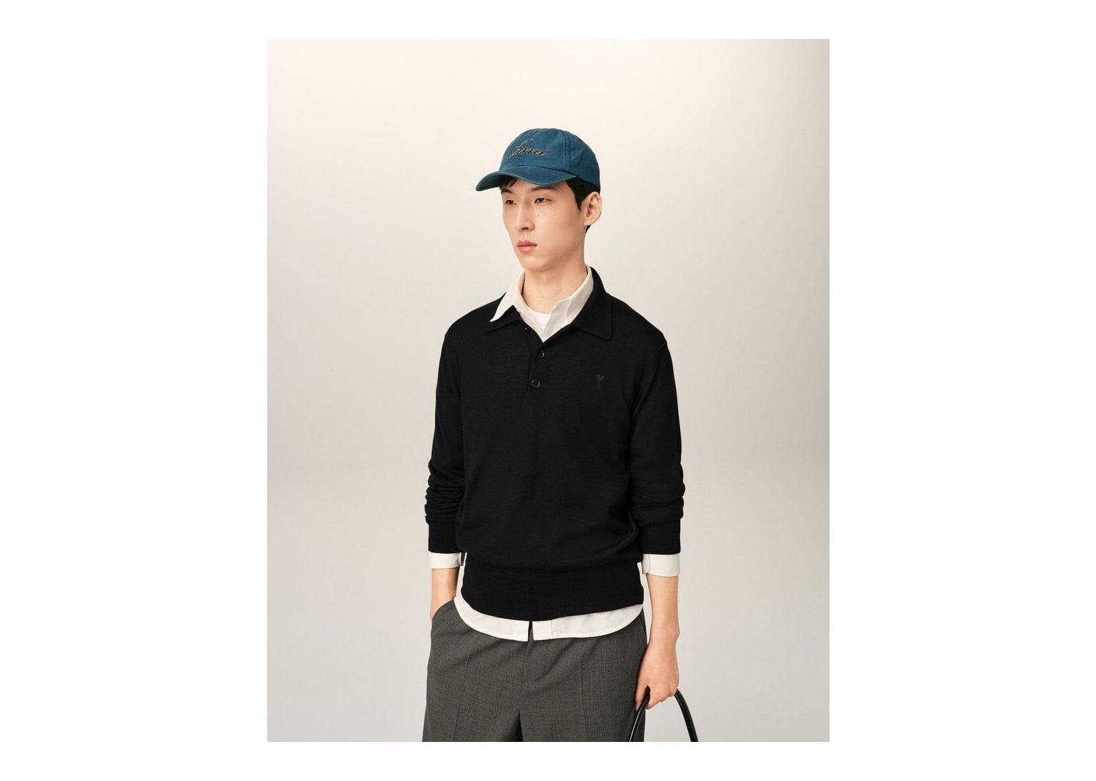 Ami Paris Ami De Coeur Wool Polo Black/Black - görsel 2