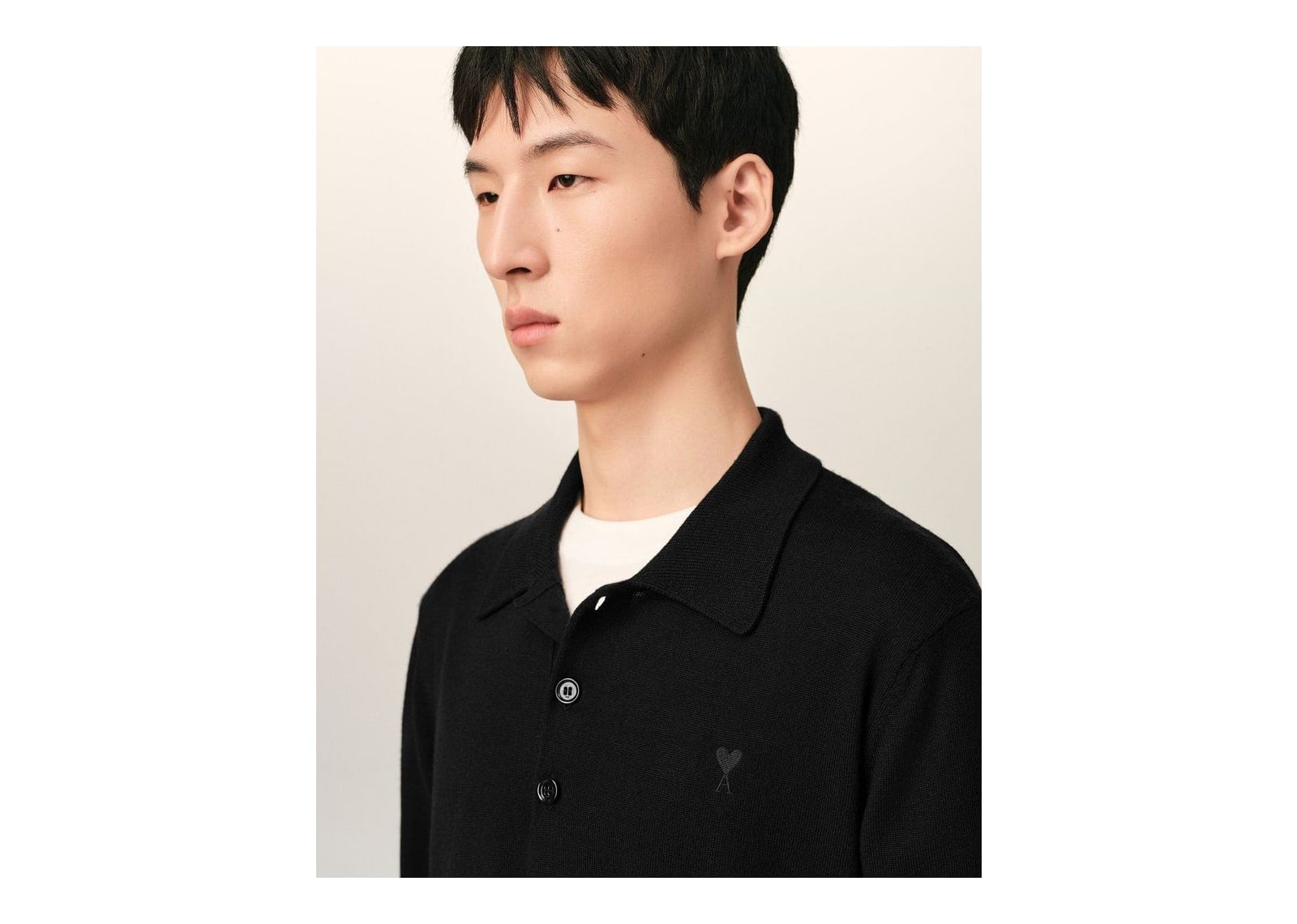 Ami Paris Ami De Coeur Wool Polo Black/Black - görsel 4