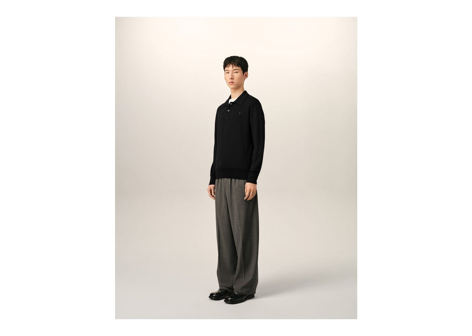 Ami Paris Ami De Coeur Wool Polo Black/Black - görsel 6
