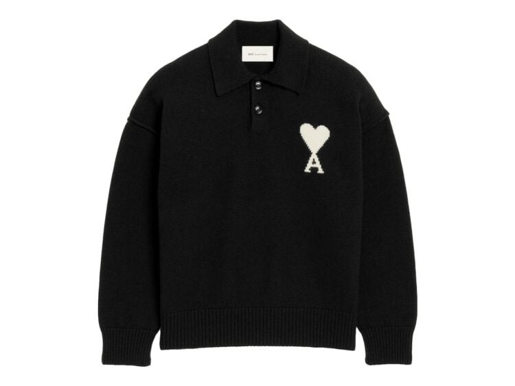 Ami Paris Ami De Coeur Wool Polo Black/Off White