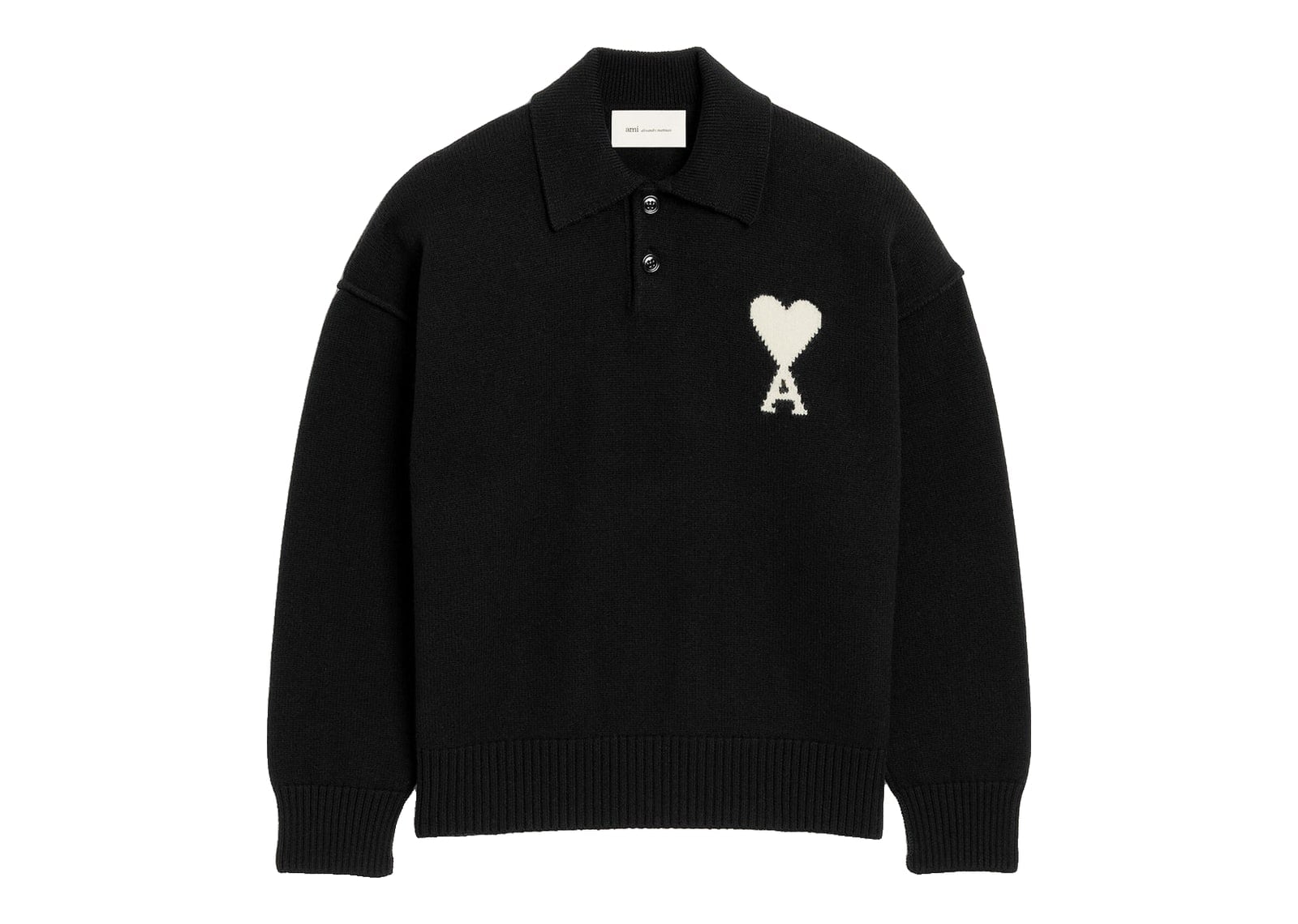 Ami Paris Ami De Coeur Wool Polo Black/Off White