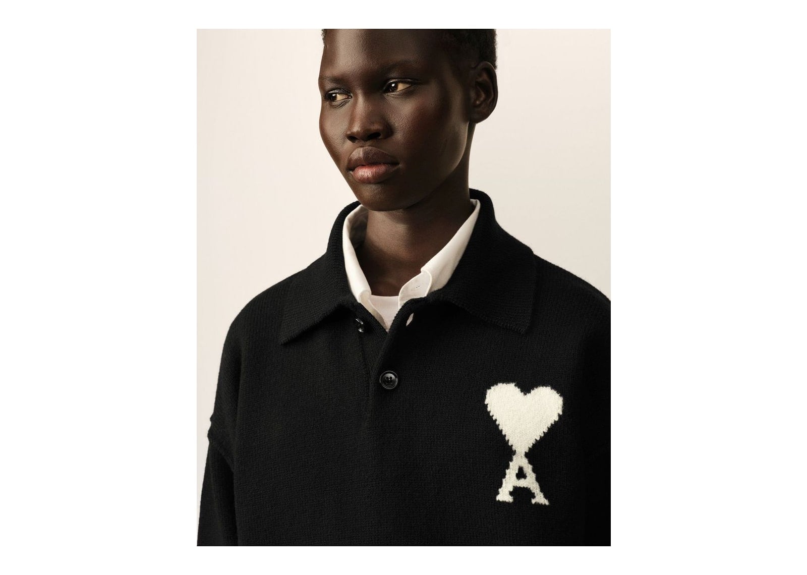 Ami Paris Ami De Coeur Wool Polo Black/Off White - görsel 10