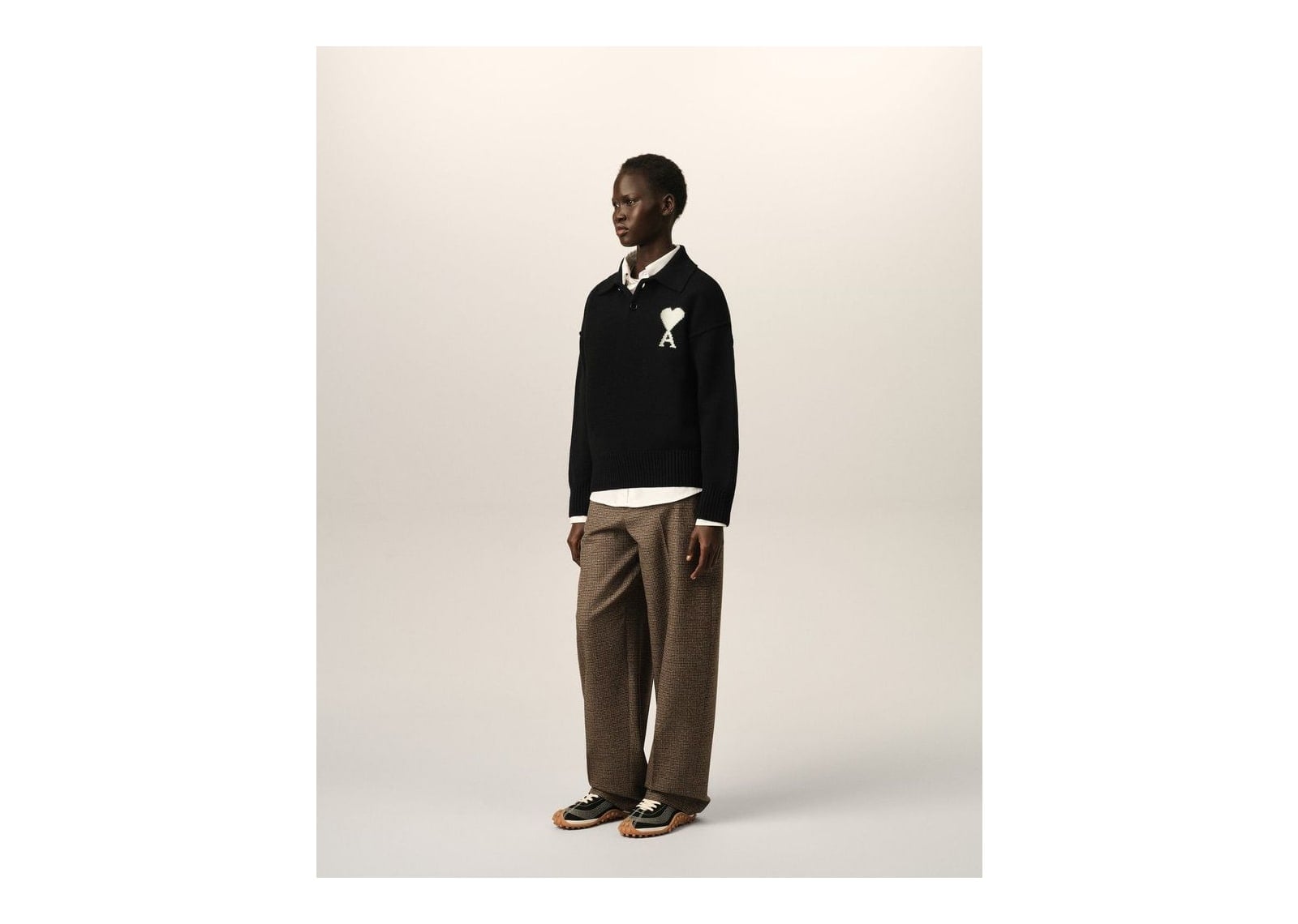 Ami Paris Ami De Coeur Wool Polo Black/Off White - görsel 12