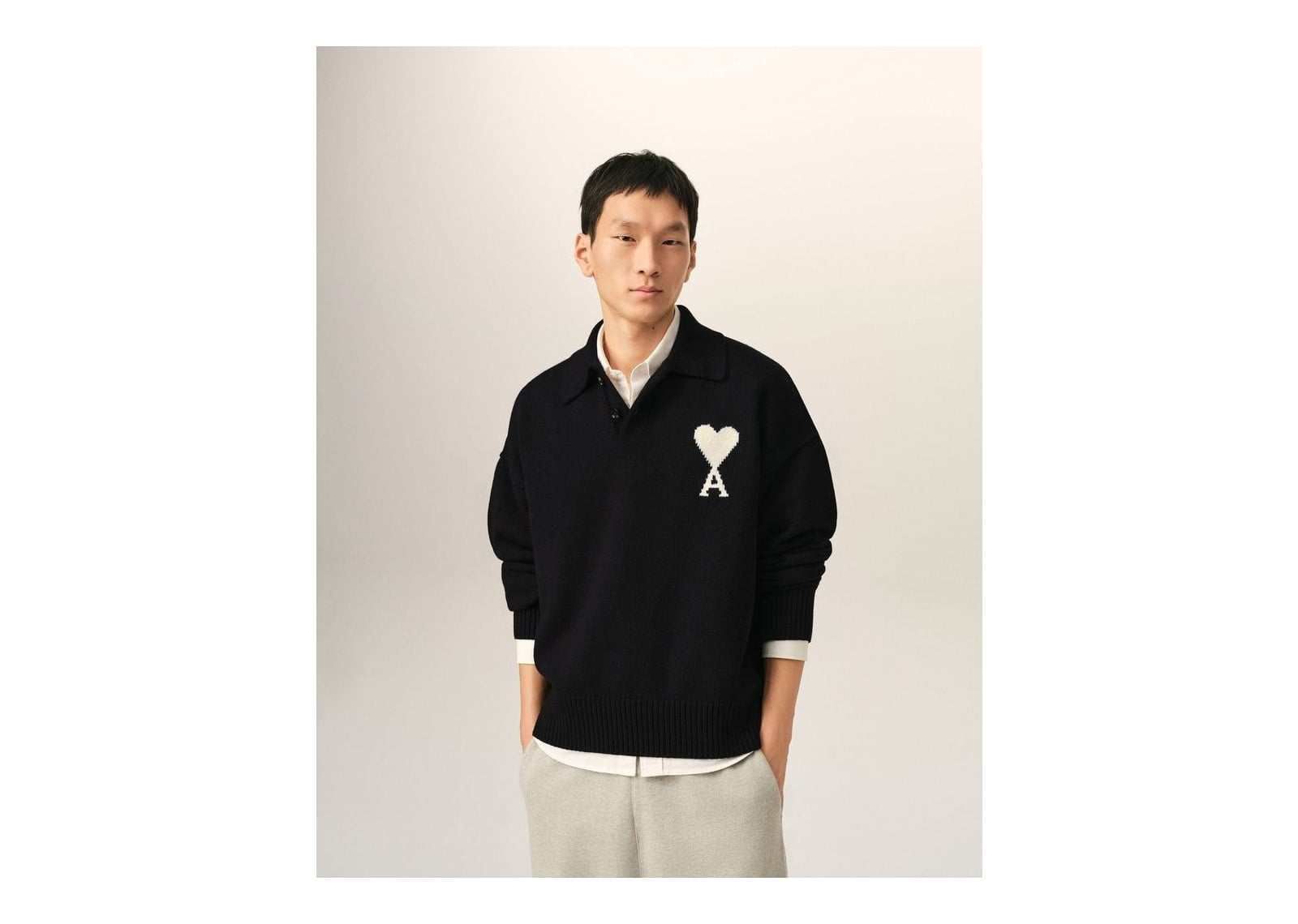 Ami Paris Ami De Coeur Wool Polo Black/Off White - görsel 2