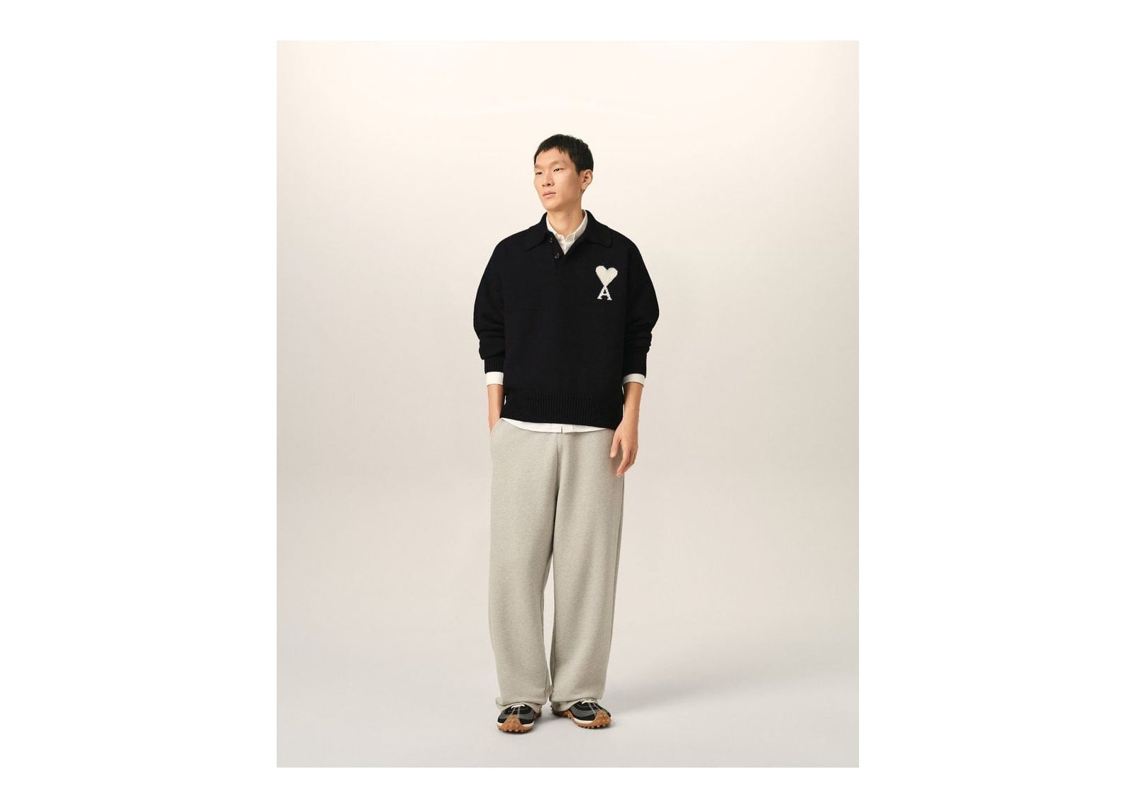 Ami Paris Ami De Coeur Wool Polo Black/Off White - görsel 3