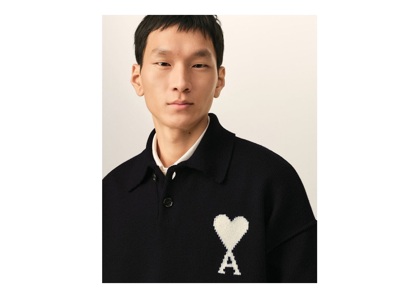 Ami Paris Ami De Coeur Wool Polo Black/Off White - görsel 4