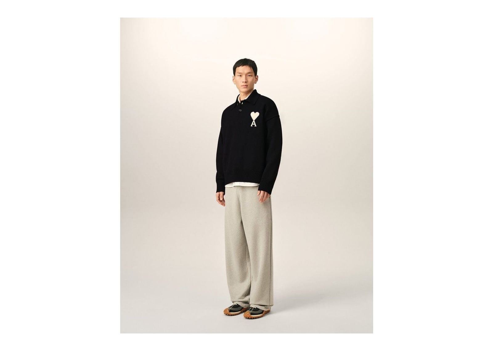 Ami Paris Ami De Coeur Wool Polo Black/Off White - görsel 6
