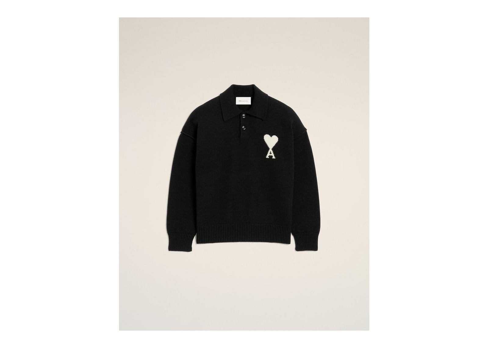 Ami Paris Ami De Coeur Wool Polo Black/Off White - görsel 7