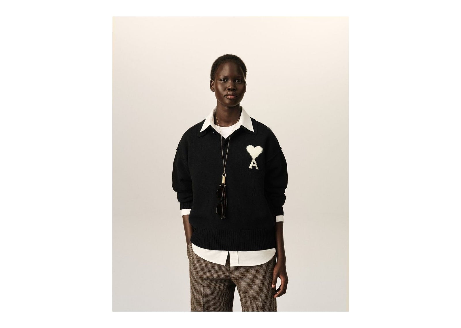Ami Paris Ami De Coeur Wool Polo Black/Off White - görsel 8