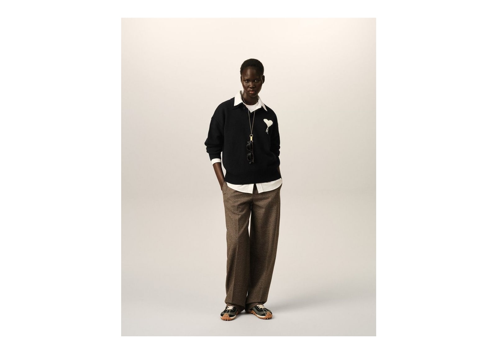 Ami Paris Ami De Coeur Wool Polo Black/Off White - görsel 9