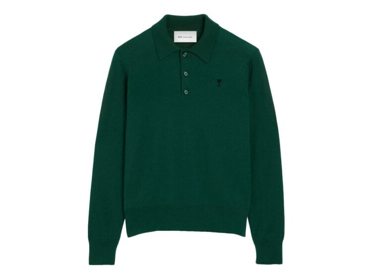 Ami Paris Ami De Coeur Wool Polo Bottle Green/Black