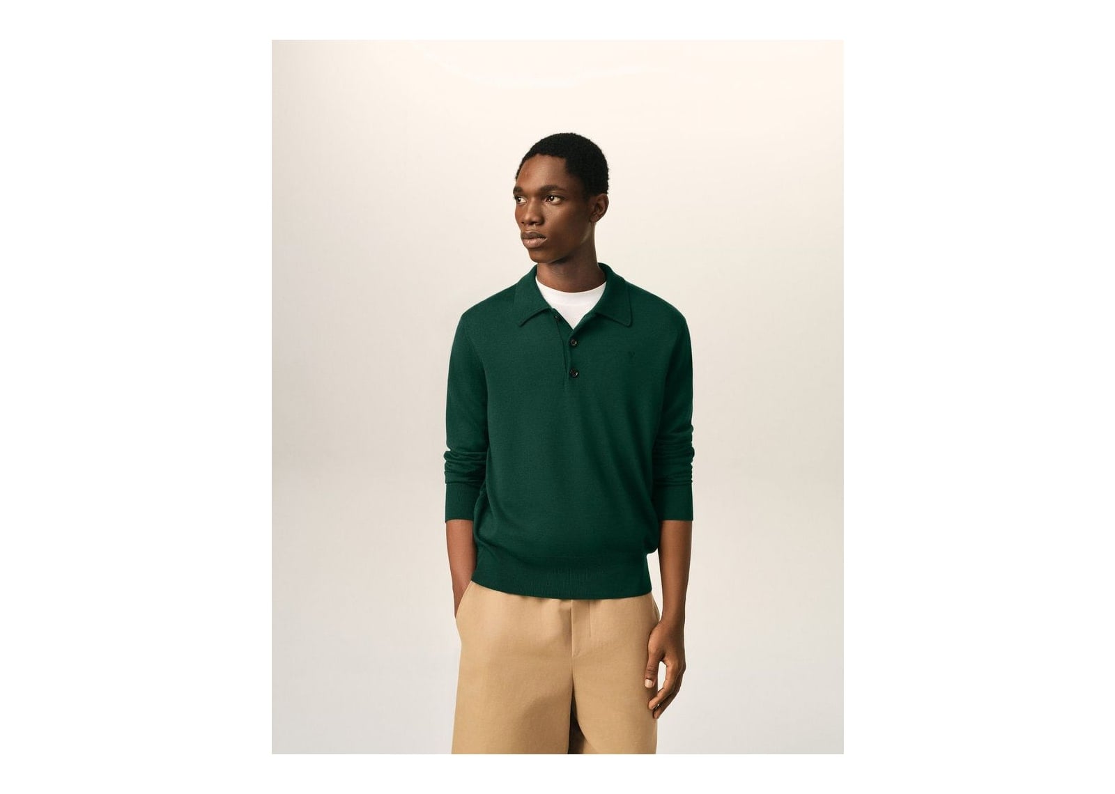 Ami Paris Ami De Coeur Wool Polo Bottle Green/Black - görsel 2