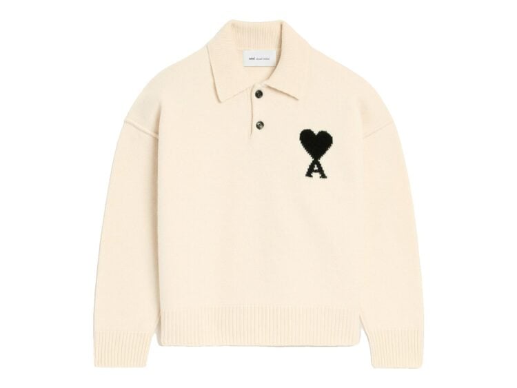 Ami Paris Ami De Coeur Wool Polo Off White/Black